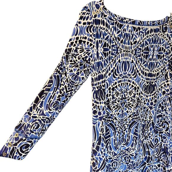 Lilly Pulitzer Sophie Dress Taverna Tile UPF 50+ 3/4 Sleeve Blue & White Small - Picture 4 of 14